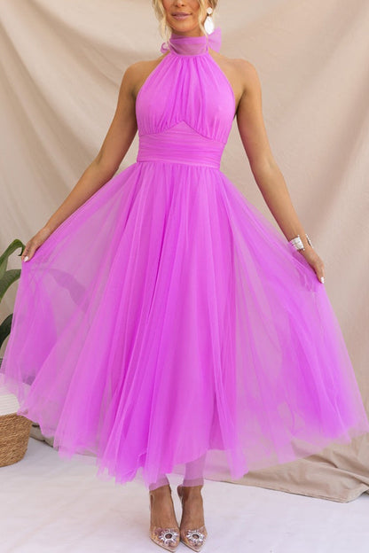 Tulle halter maxi dress with gathered bodice - view 16