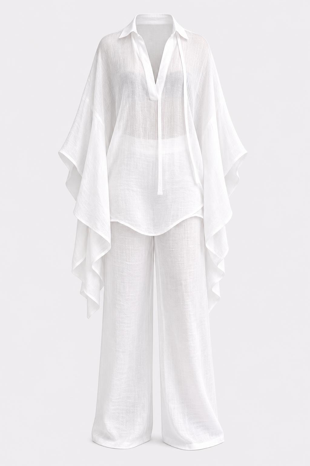White Oversized Tunic & Wide-Leg Pants Set - 1