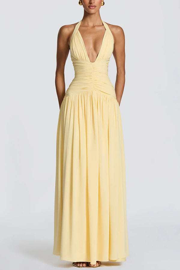 Chiffon Halter Maxi Dress with Thigh Slit - view 3