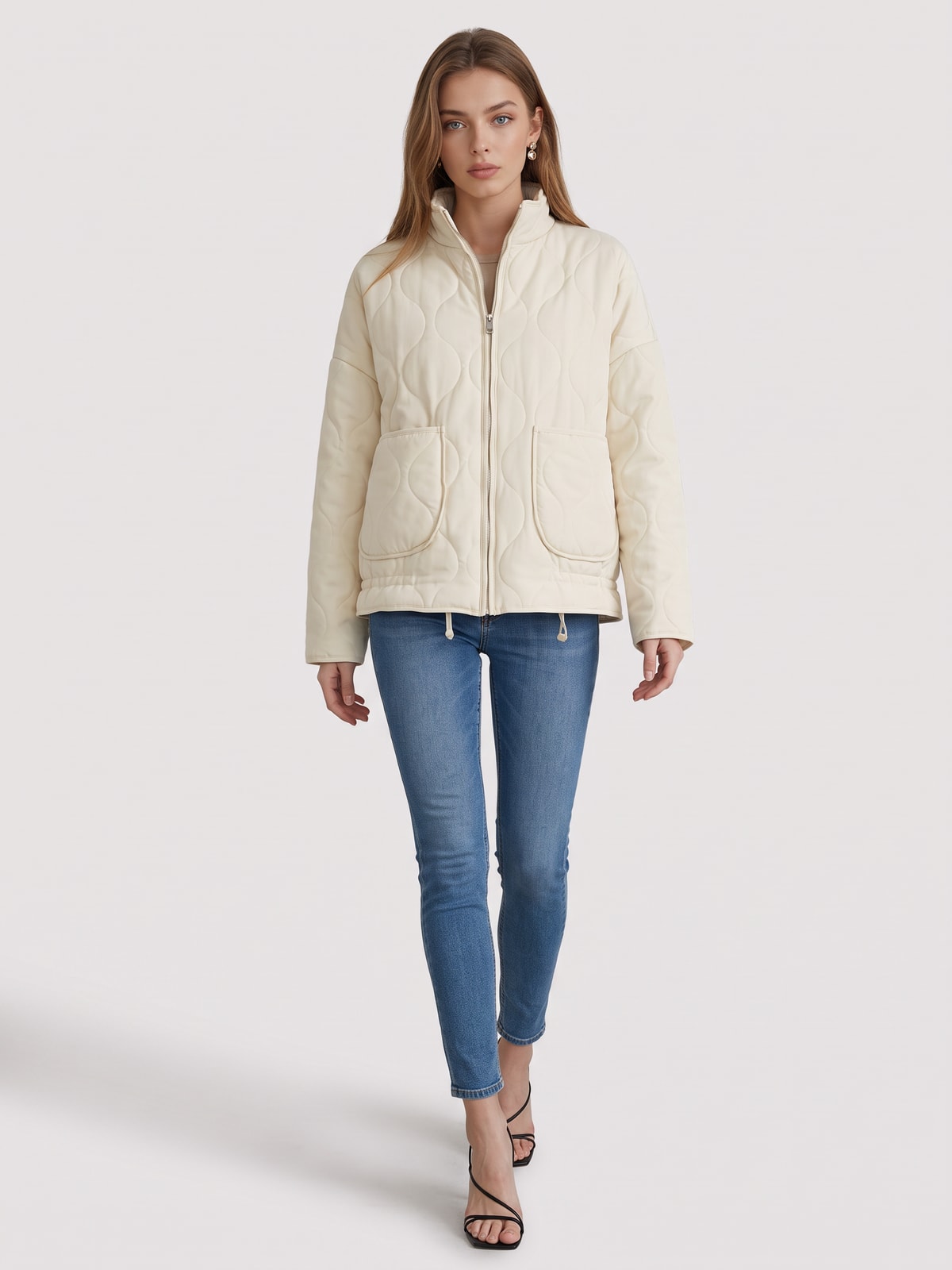 Quilted Zip-Up Jacket with Adjustable Waist - 2