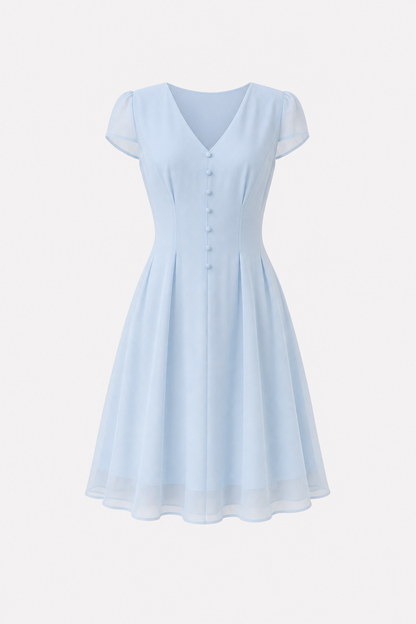Blue V-neck button tunic mini dress