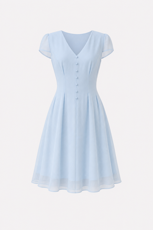 Blue V-neck button tunic mini dress