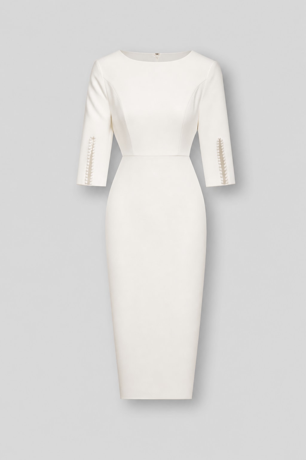 Pearl-Embellished Sheath Midi Dress With Crew Neck - 1