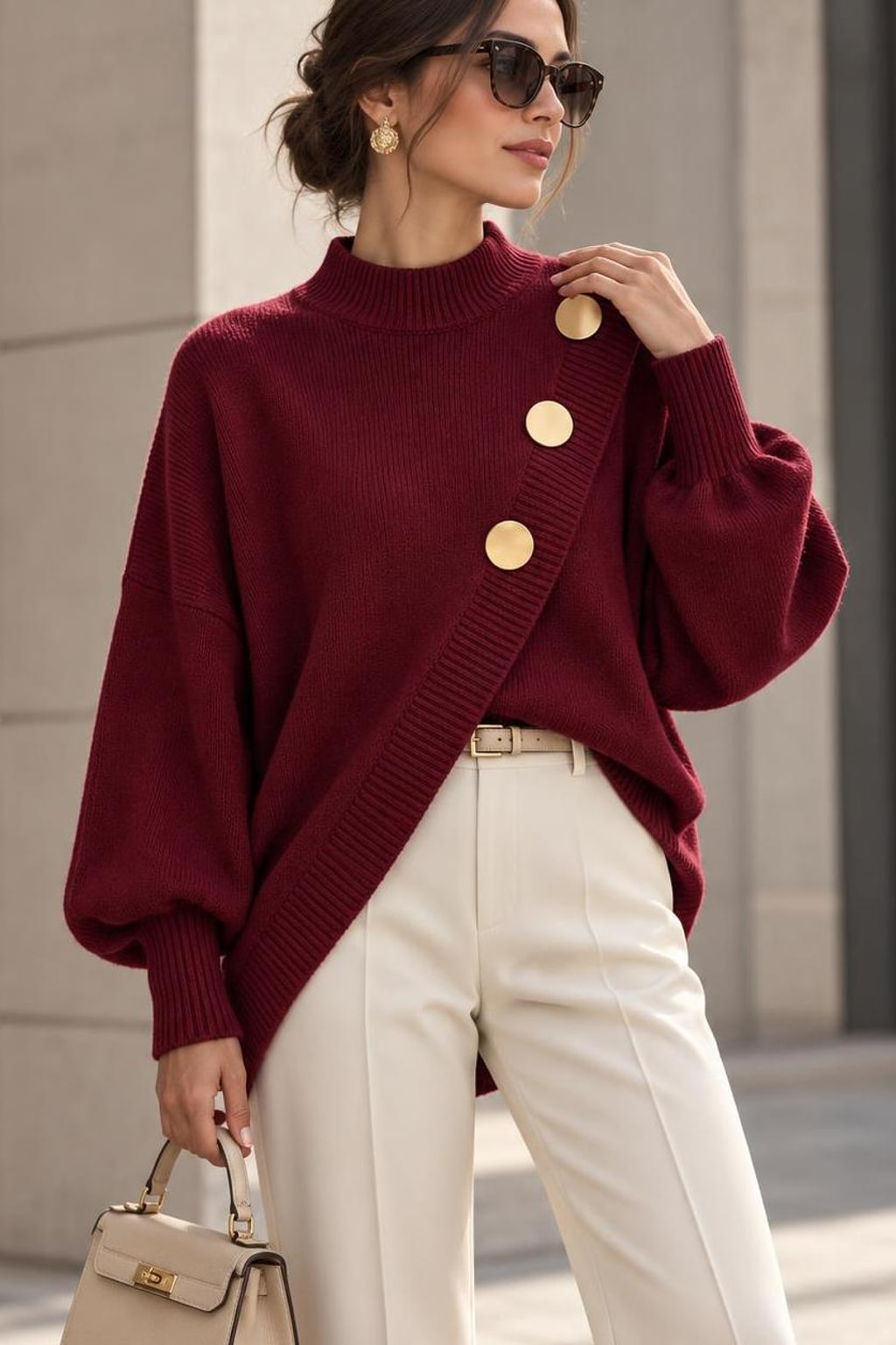 Soft Knit Asymmetrical Hem Button Pullover Sweater - 5
