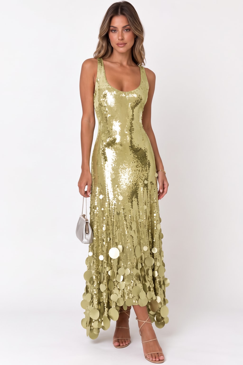 Comfortable Sequin Tank Maxi Dress With Cutout Back Green - 3