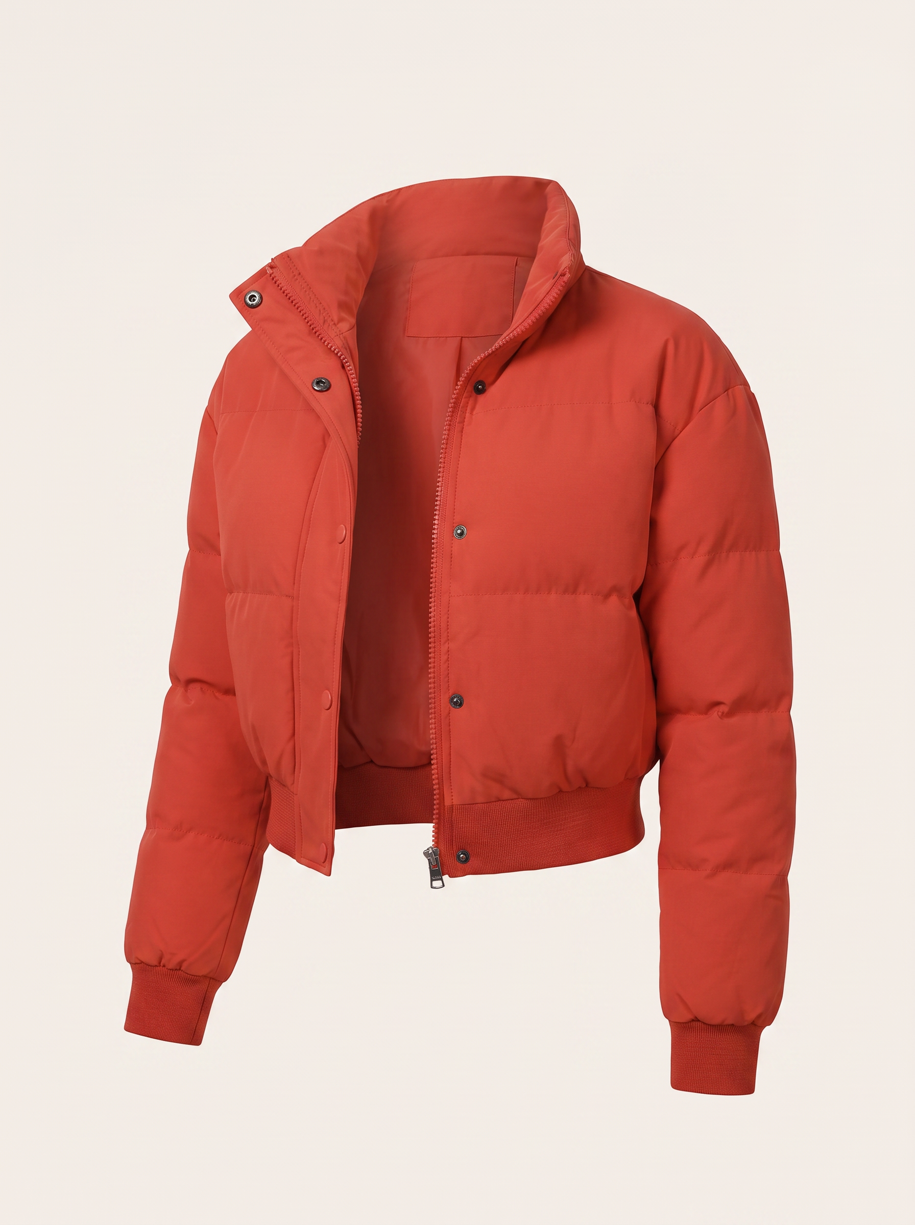 Padded Cropped Bomber Jacket With Stand Collar
