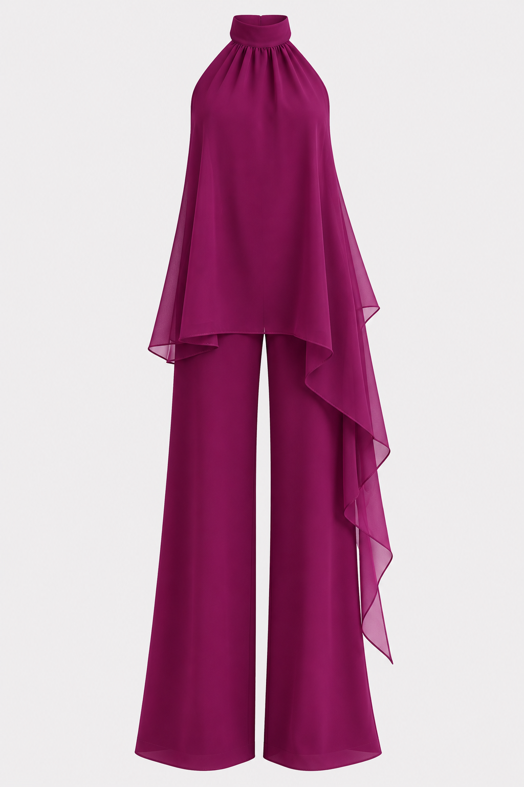 Chiffon Two-Piece Set With Asymmetrical Halter Top - 1