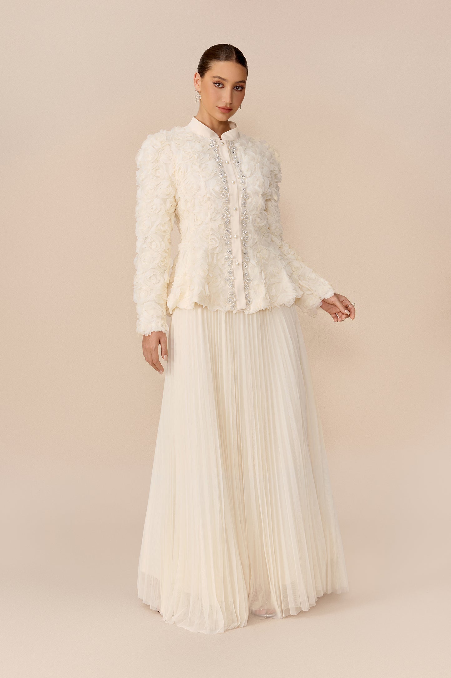 Floral Applique Top and Pleated Tulle Skirt Set - view 5