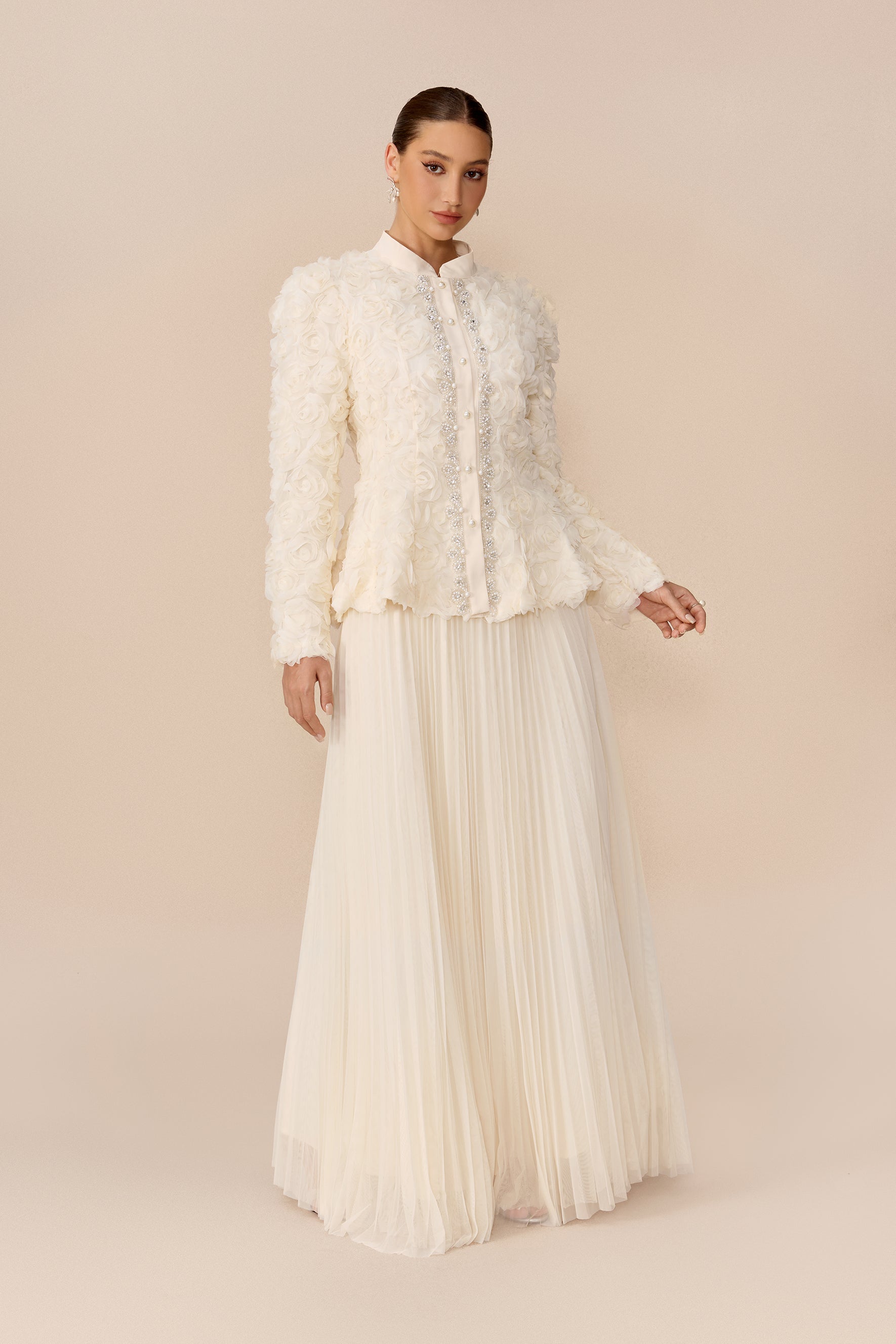Floral Applique Top and Pleated Tulle Skirt Set - view 5