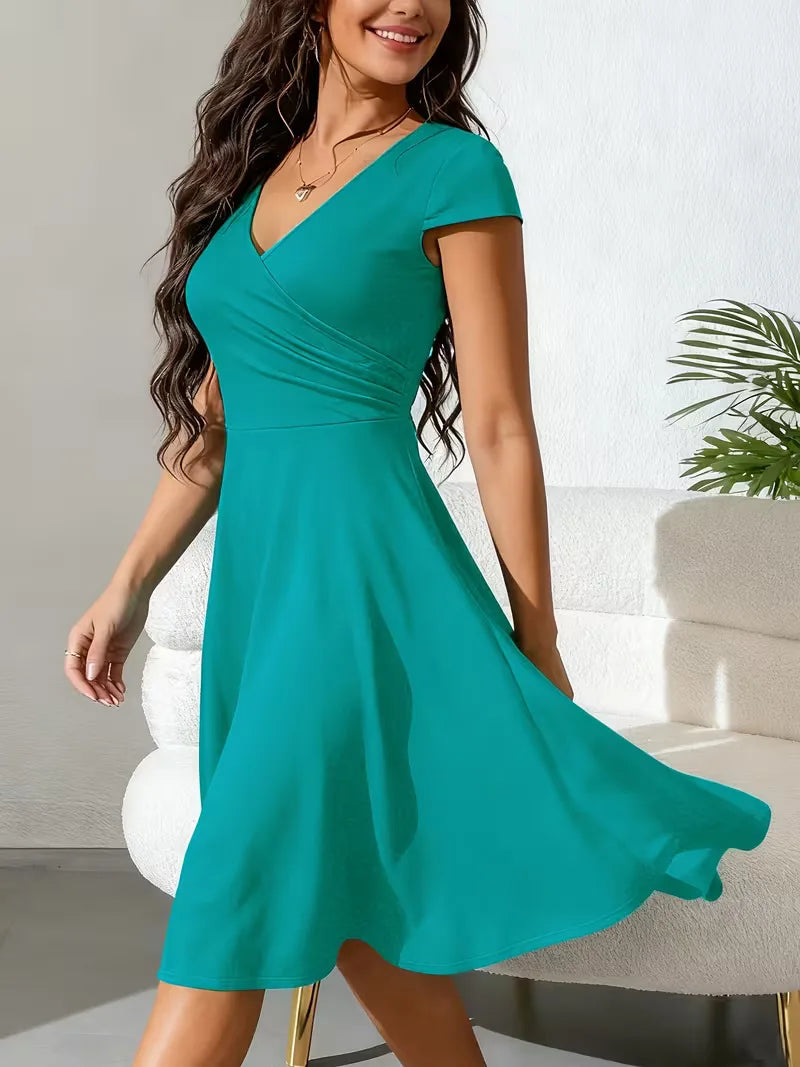 Stretch V-neck fit and flare midi dress - view 18