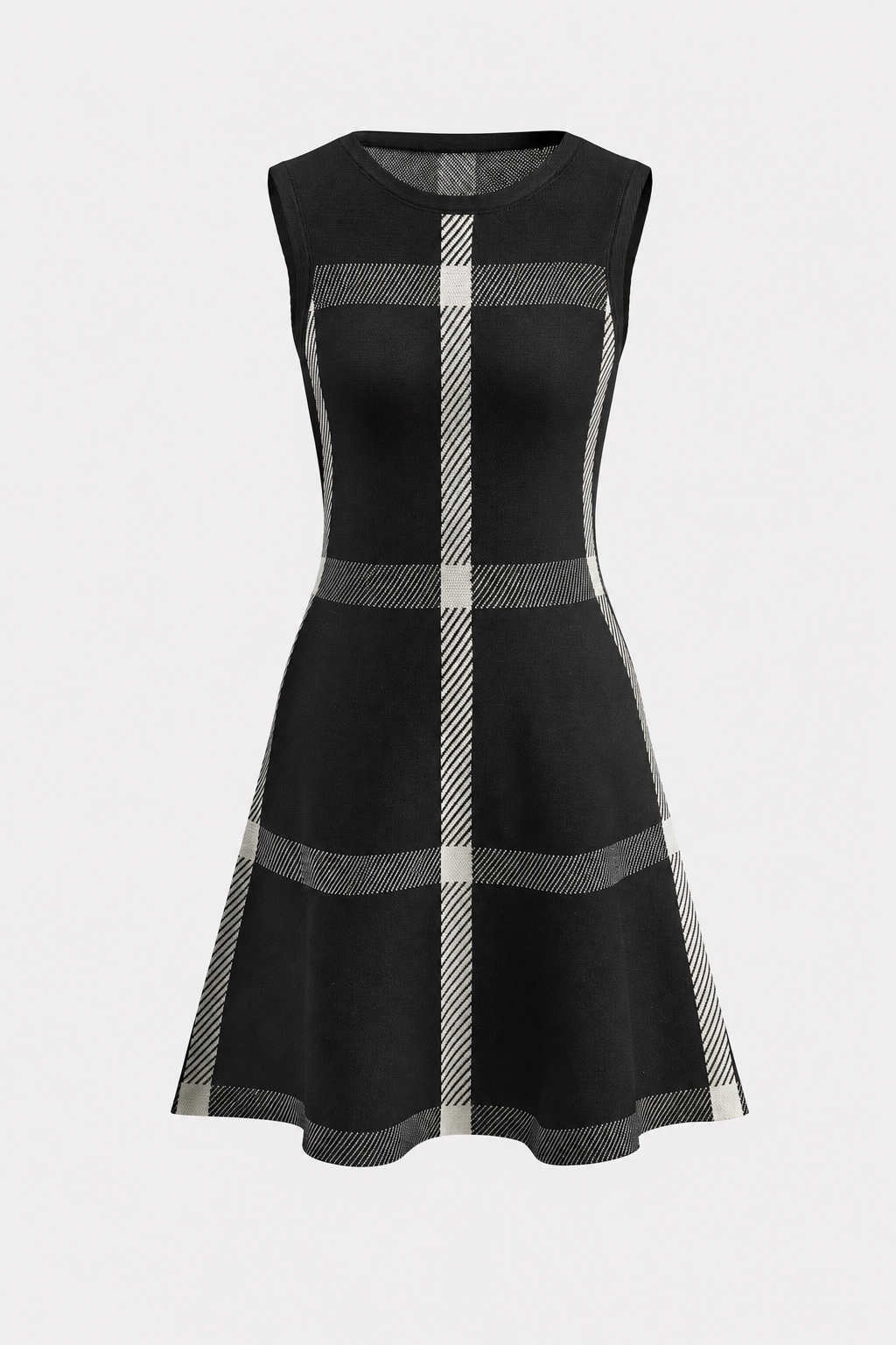 Black Plaid Knit Tank Dress