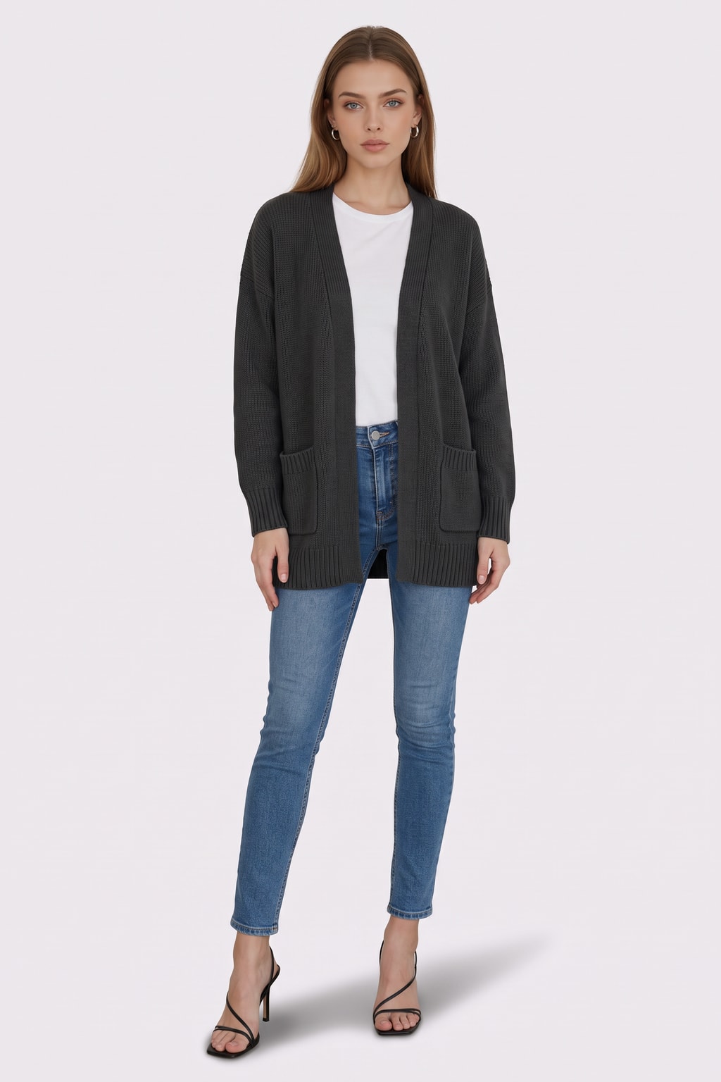 Cotton Blend Relaxed Open-Front Cardigan - 6