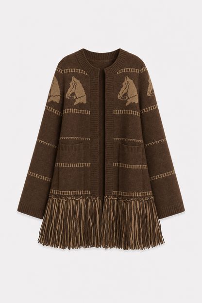 Wool blend fringe trim cardigan - view 11