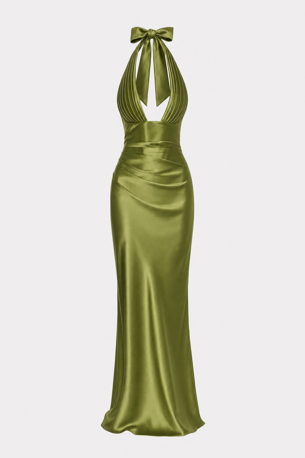 Satin Maxi Dress With Plunge Neckline - 1