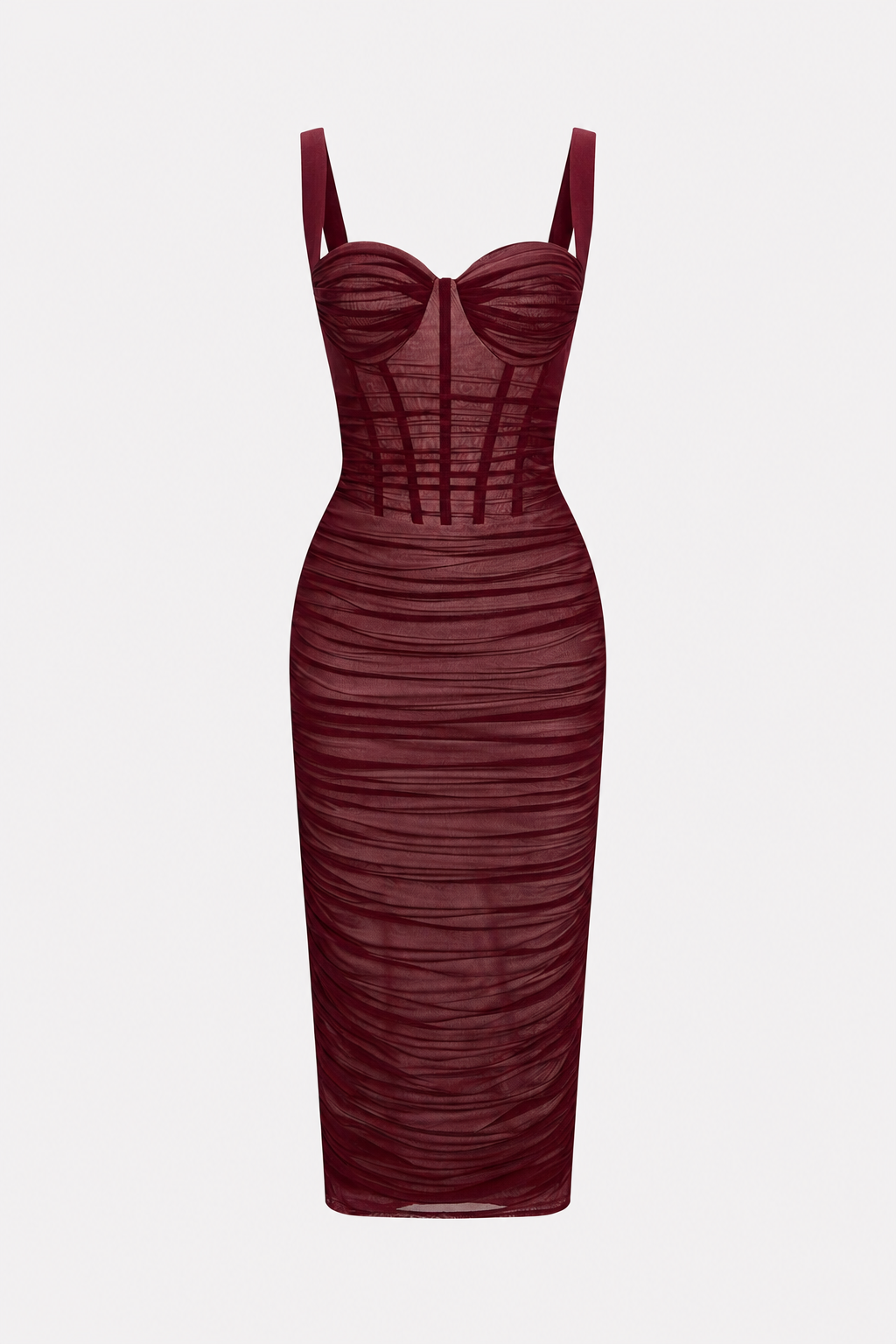 Ruched Bustier Mesh Midi Dress - view 5