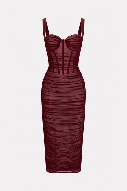 Ruched Bustier Mesh Midi Dress - view 5