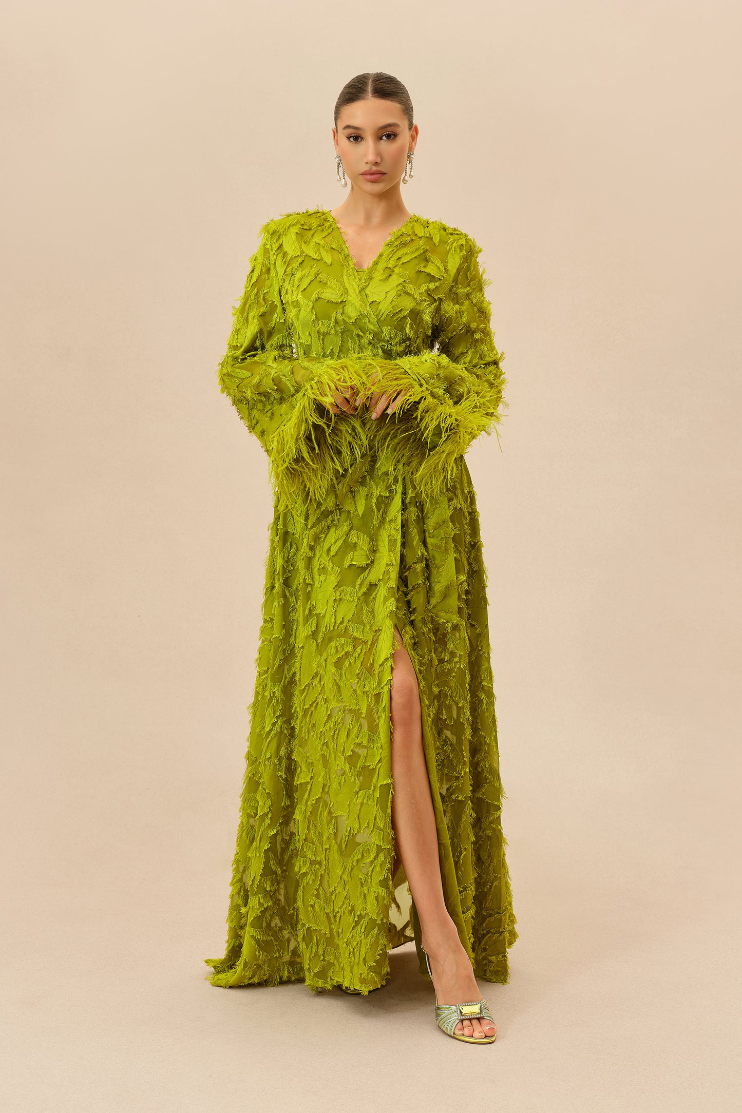 Leaf Applique Wrap Maxi Dress With Slip - view 2