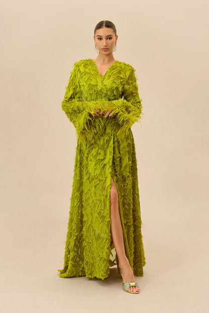 Leaf Applique Wrap Maxi Dress With Slip - view 2