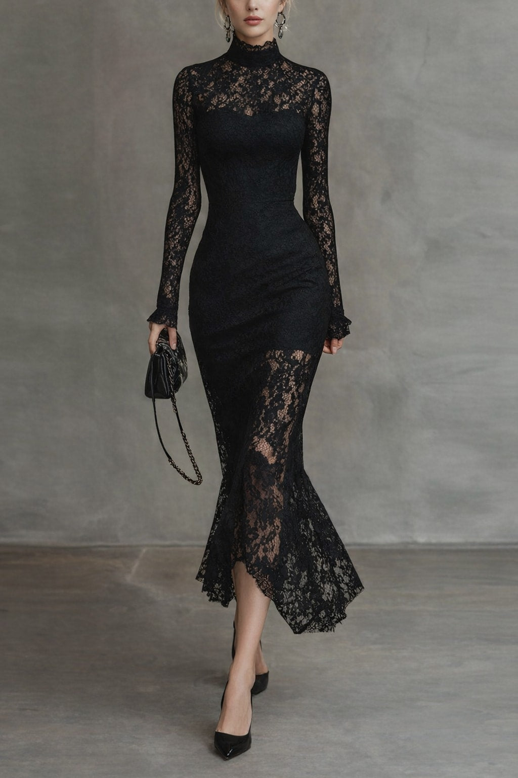 Polyester Sheath Dress With Slim Fit And Long Sleeves - 3
