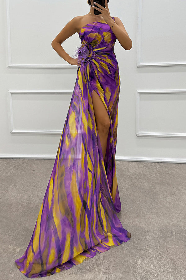 Off-Shoulder Pleated Chiffon Maxi Dress - view 6