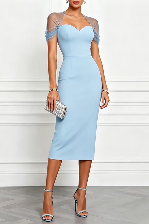 Black Mesh Sleeve Sweetheart Midi Dress - view 4