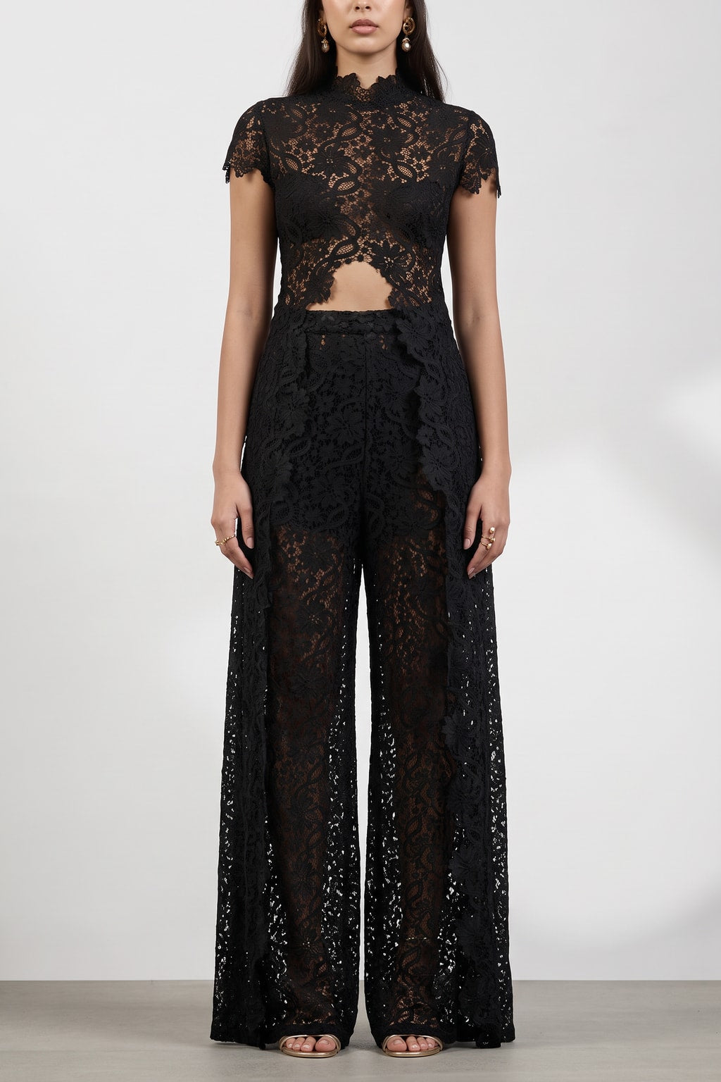 Viscose Pants Set Lace Long Coat Set - 10