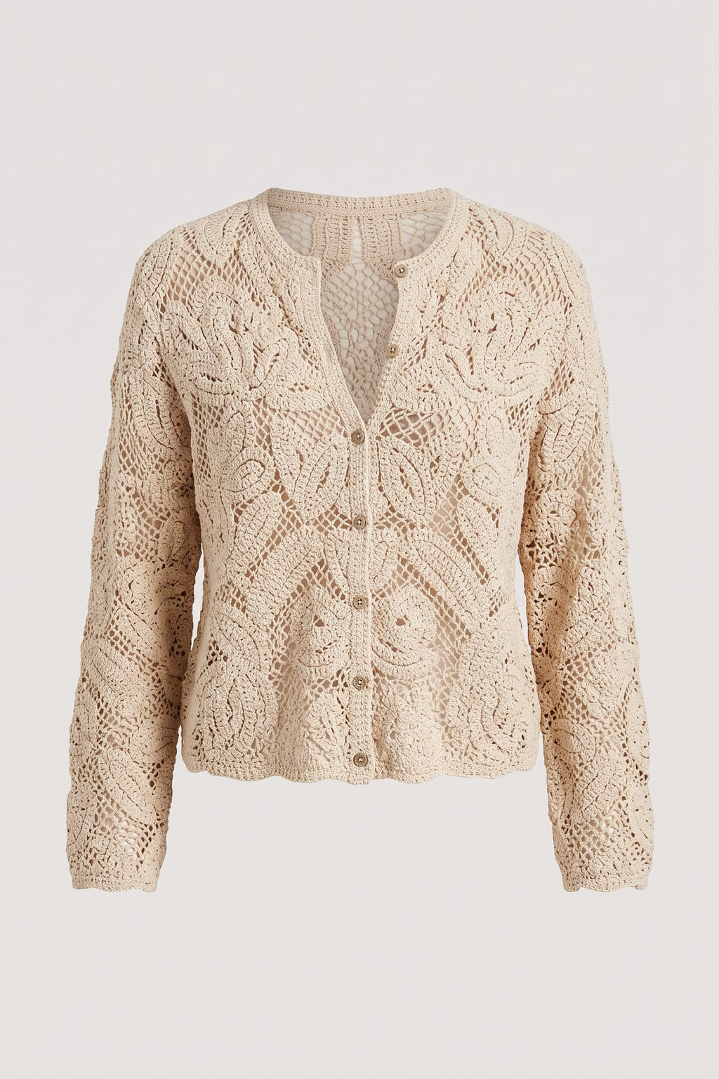 Apricot Crochet Lace Button-Front Shirt - 1