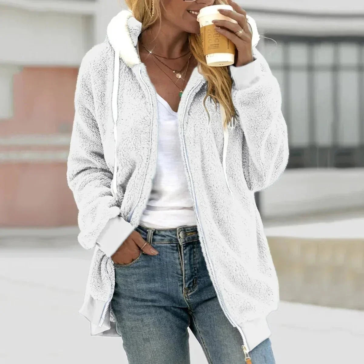 Sherpa fleece hooded zip-up jacket - view 5