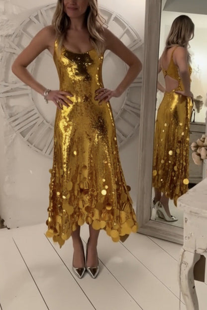 Sequin tank maxi dress with cutout back - view 4
