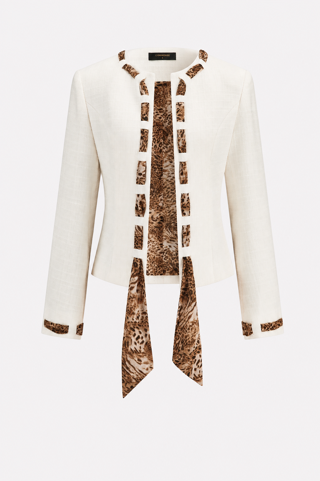 Animal Print Chiffon Blazer with Kerchief Collar