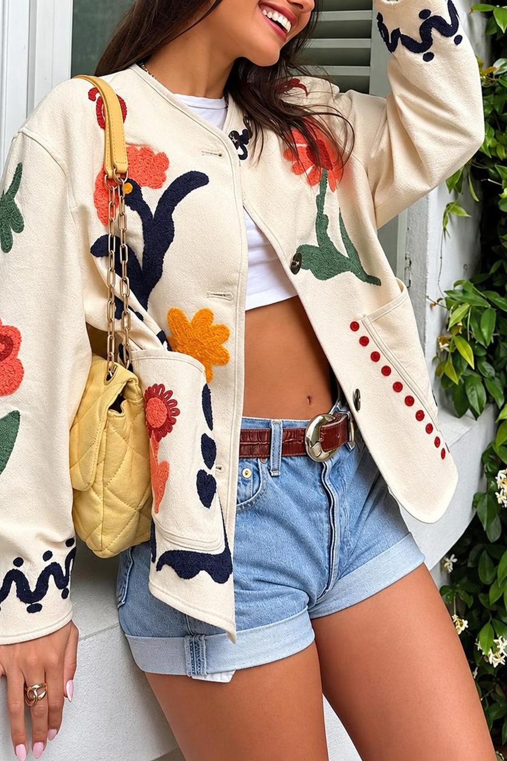 Polyester Jacket With Floral Embroidery - 6