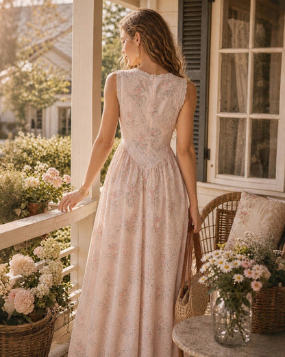 Pink Floral Lace V-Neck Maxi Dress - view 4