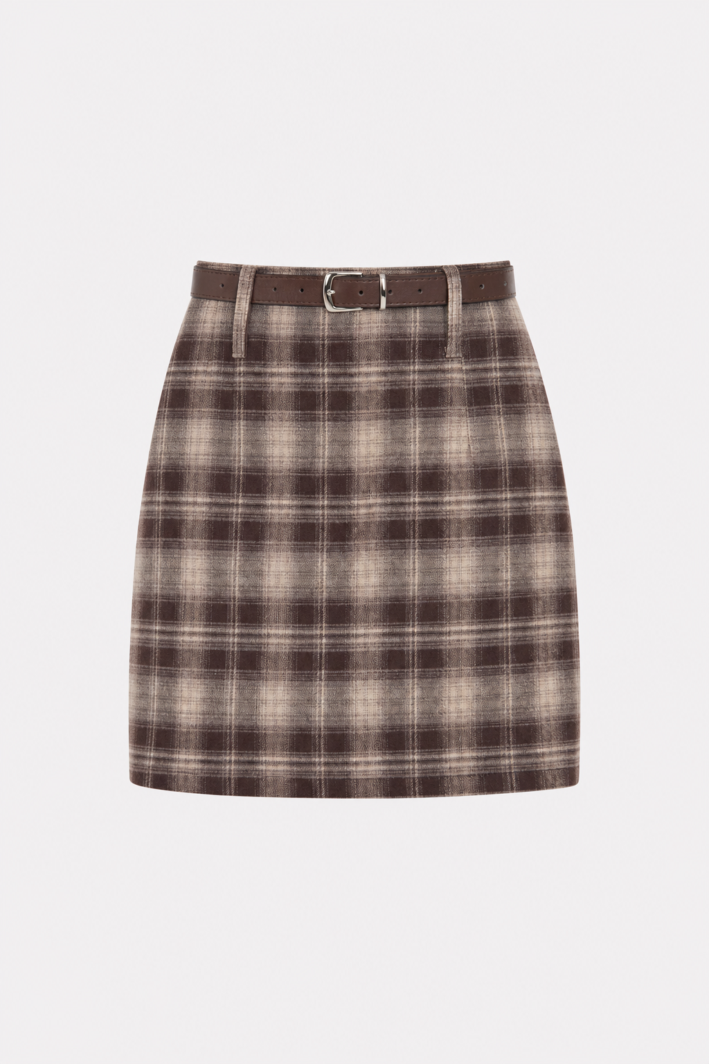 Coffee Plaid Straight Mini Skirt