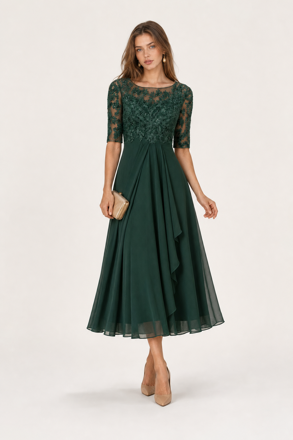 Sheer Sleeve Lace Midi Dress - view 5