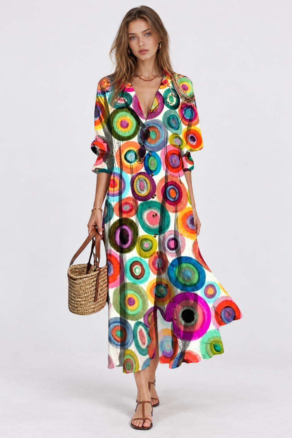 Effortless Boho Print Dress With Flowy Silhouette - 8