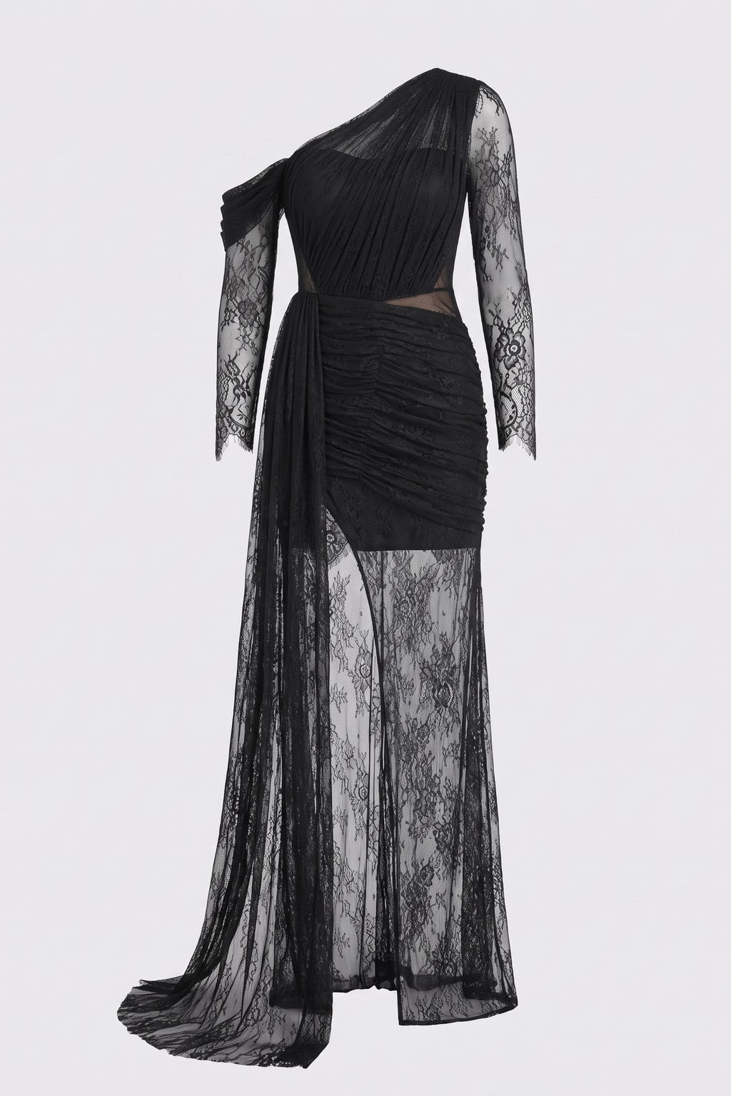 Long Evening Dress with Asymmetrical One-Shoulder - 1