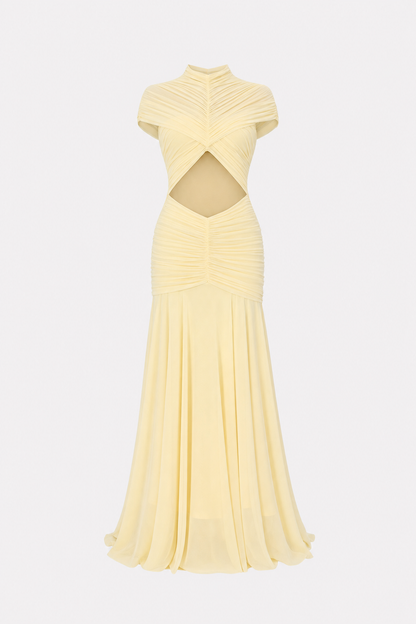 Yellow Chiffon Maxi Dress with Waist Cutout