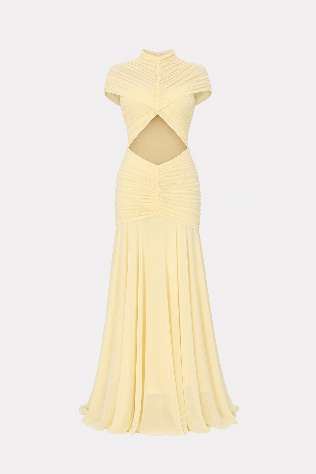 Chiffon Cutout Maxi Dress With Cap Sleeves - 1