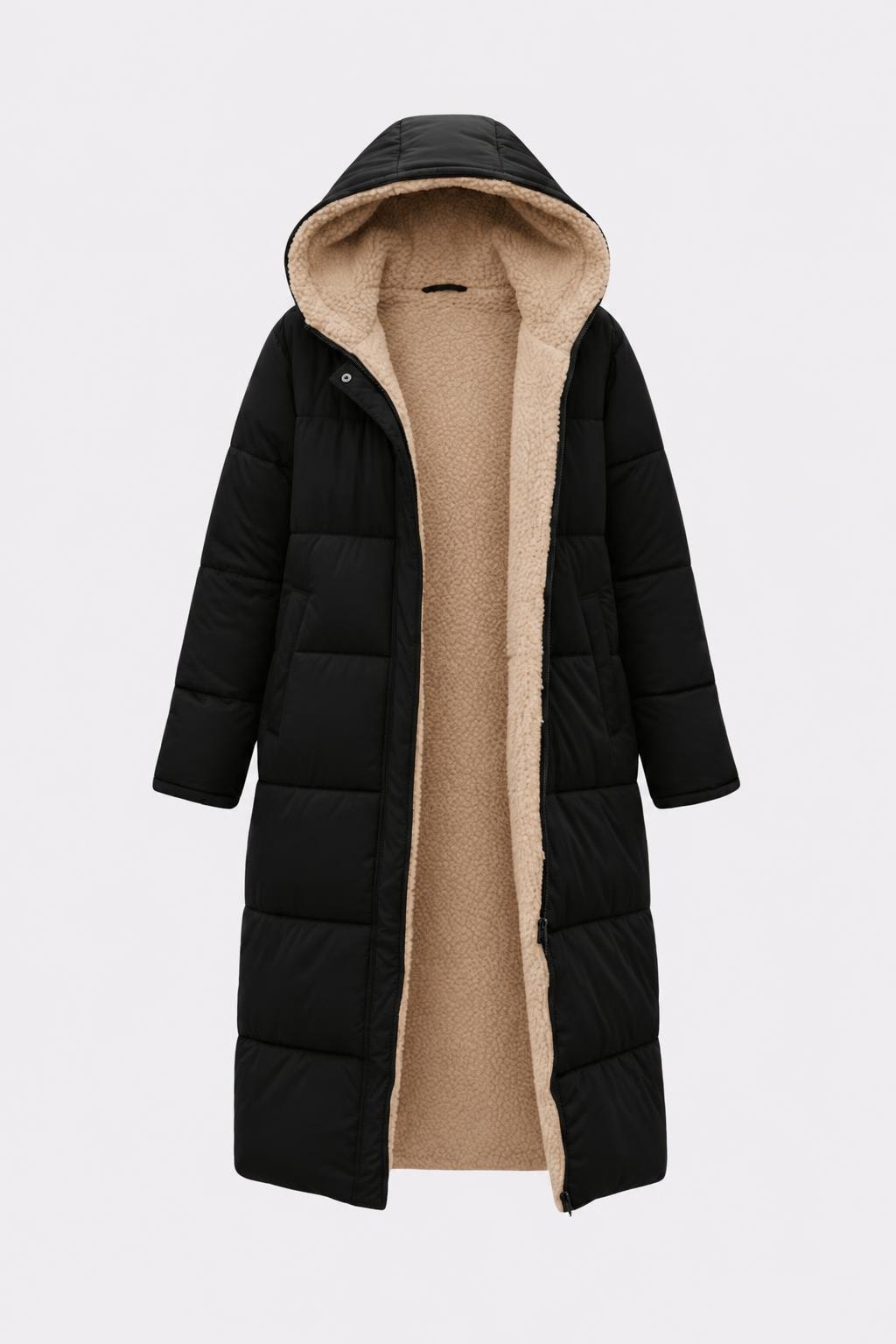 Quilted Longline Puffer Coat With Hood - 1
