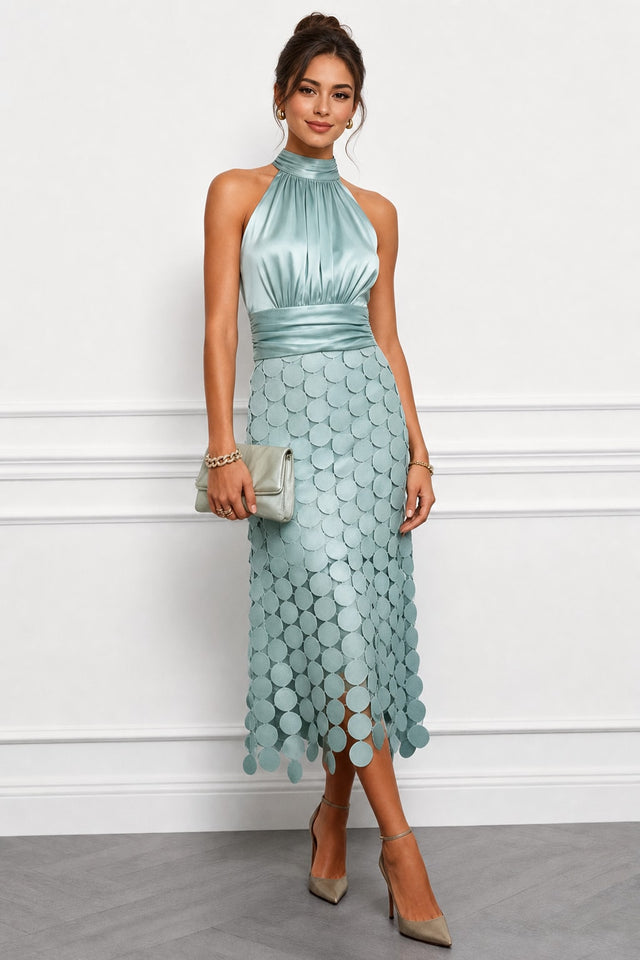 Satin-Effect Halter Midi Dress - 2