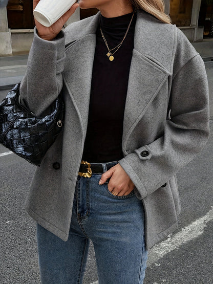Dark Gray Wool Blend Pea Coat - view 6