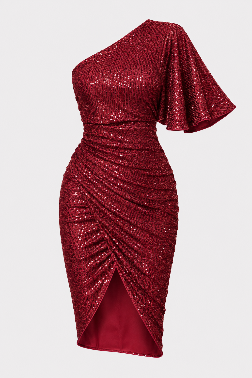 Nylon Sequin Midi Dress With Asymmetric One Shoulder Neckline - 9