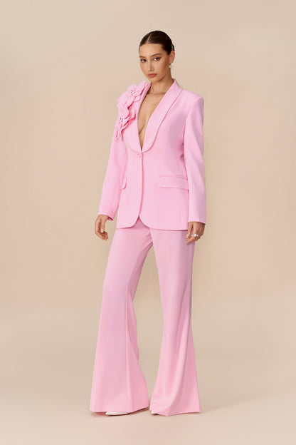 Floral Applique Blazer and Flare Pants Set - view 6