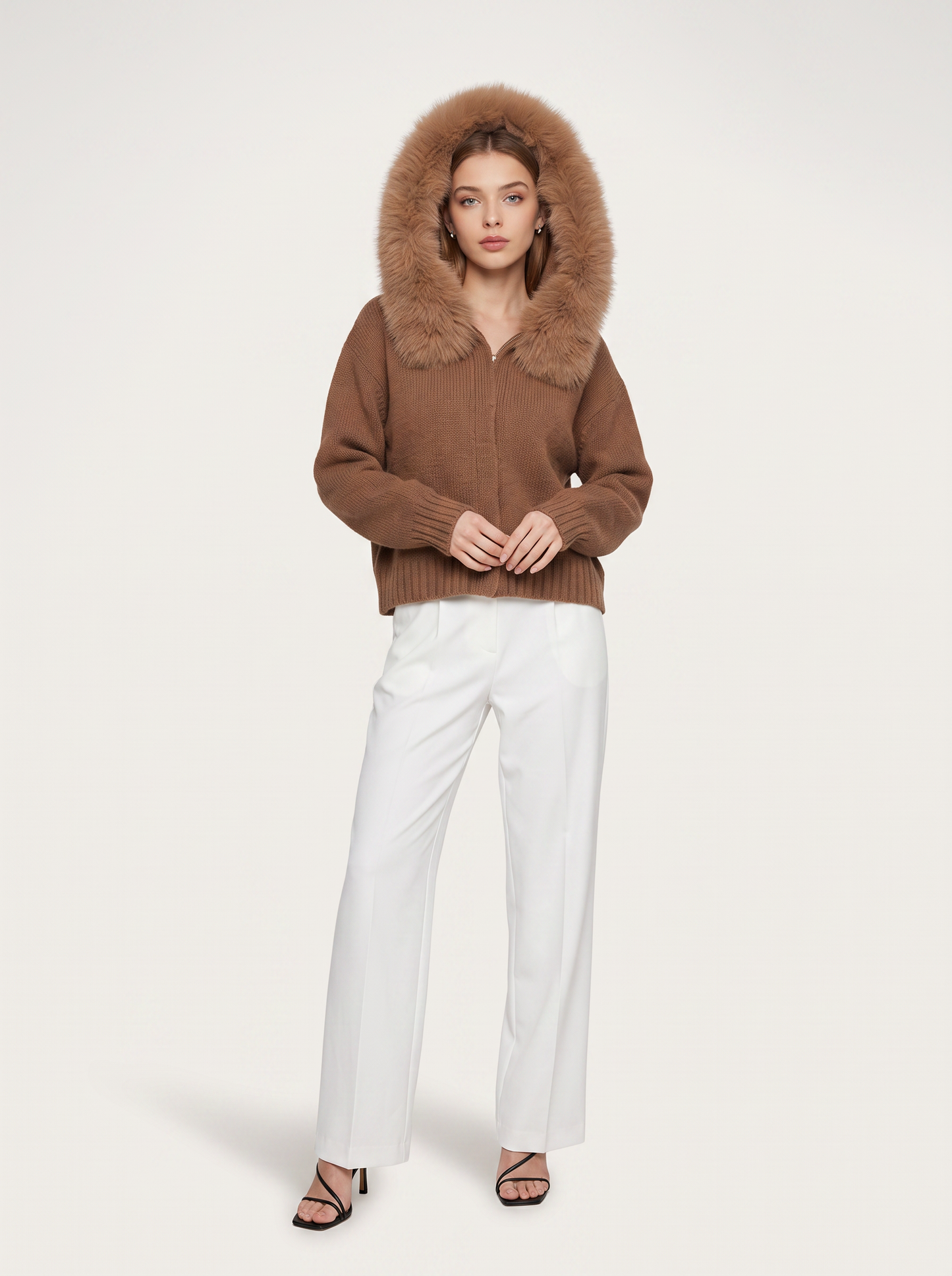 Wool jacket with faux fur-lined hood - view 9