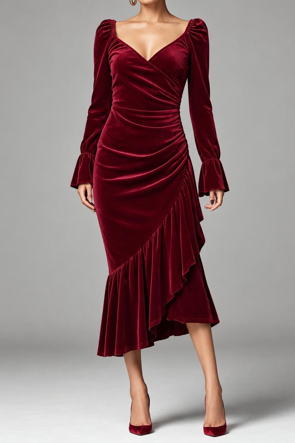 Polyester Velvet Dress With Fishtail Hem - 3