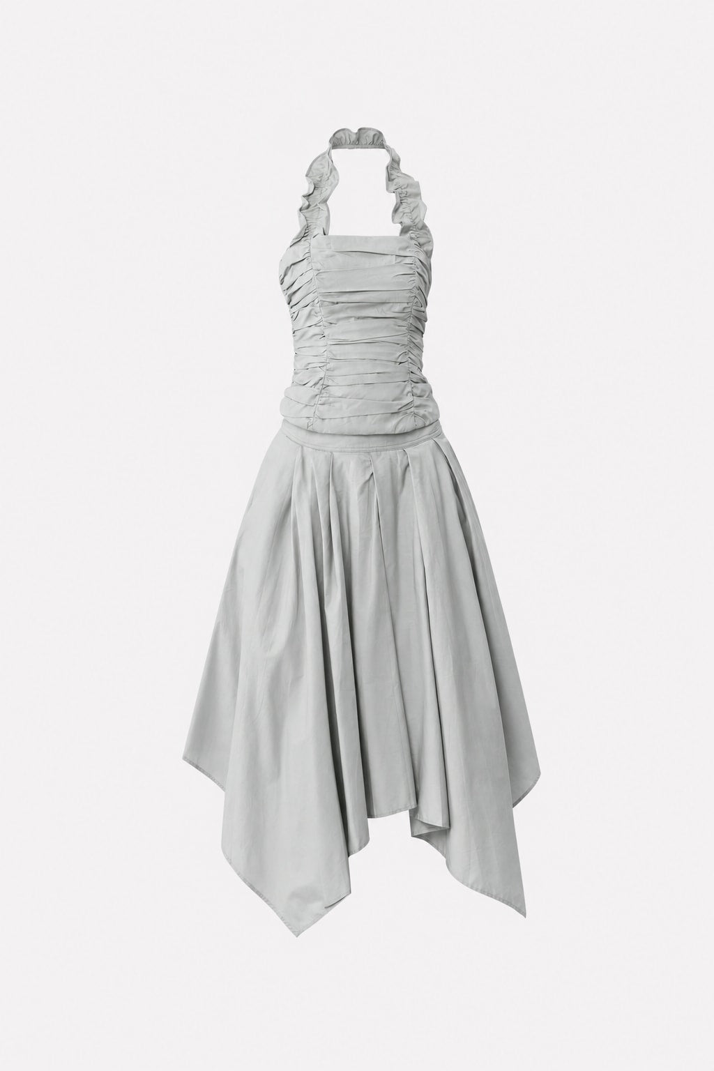 Terylene Ruffle Halter Top and Pleated Midi Skirt Set - 1