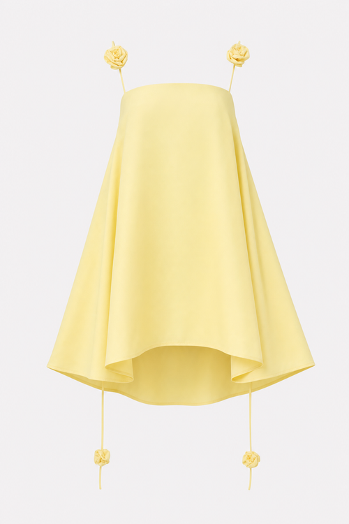 Yellow A-line mini dress with rose straps