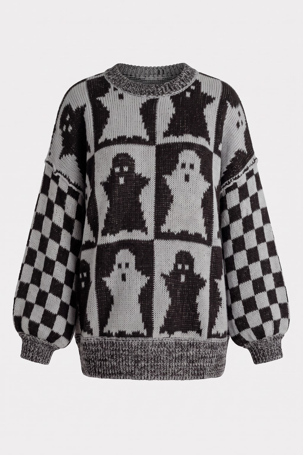 Knitted Polyester Pullover With Lantern Sleeves - 1