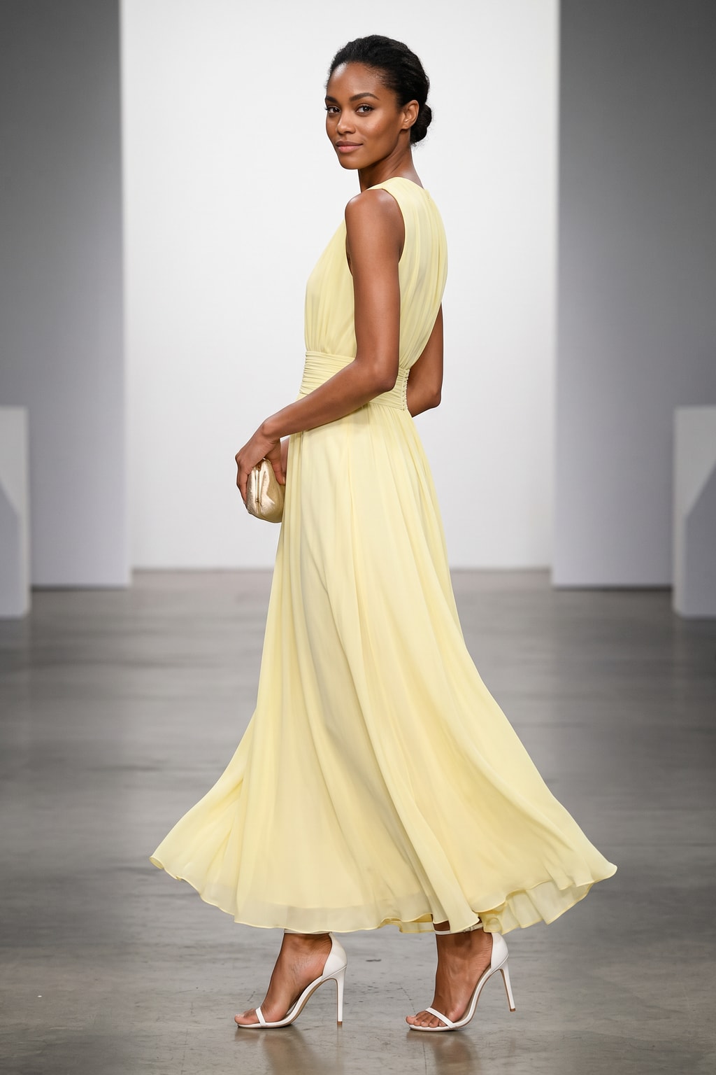 Chiffon Maxi Dress With Ruched A-Line Silhouette - 3