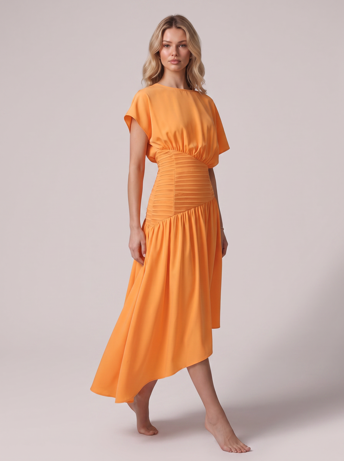 Asymmetric Sleeve Midi Dress - view 5